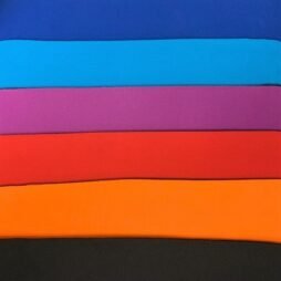 royal blue, ocean blue, purple, red, orange, and black mats in vertical arrangement to show the colors