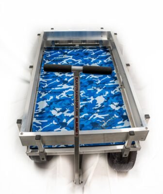 Blue Neoprene Camo mat inside of cart.