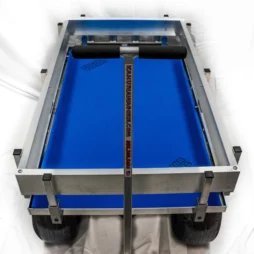 Royal blue neoprene deck mat inside the aluminum Kahuna wagon