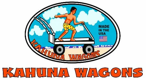 Kahuna Wagons colorful icon with man surfing on a wagon