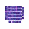 shades of purples, pinks, and blues with dark and light mottling and scale patterns on rectangular vinyl decals